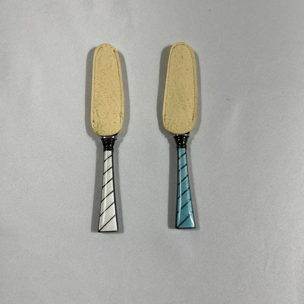Raadvad Denmark Stainless Enamel Mini Butter Spreader Canape Knives Sheaths MCM